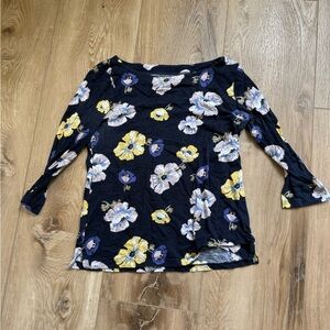 Loft Black and Yellow Floral Blouse